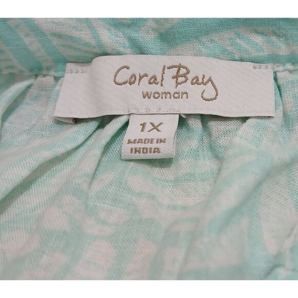 Coral bay womens size 1xl aqua blue green linen cotton shirt top flutter sleeve - Picture 8 of 8
